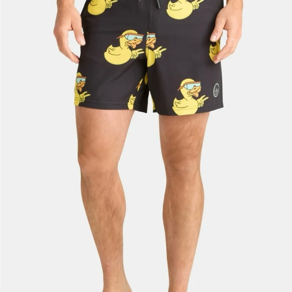 Neff Black Swim Trunks with Yellow Duck Print